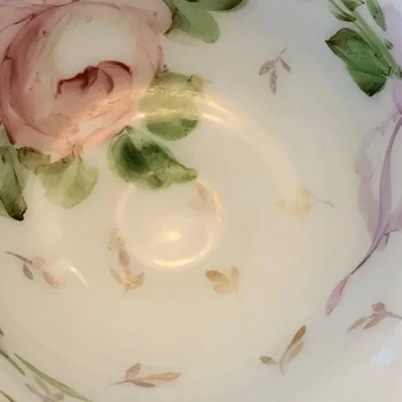 Vintage Fenton Silver Crest Crimped Edge Bowl Hand Painted with Charleton Design